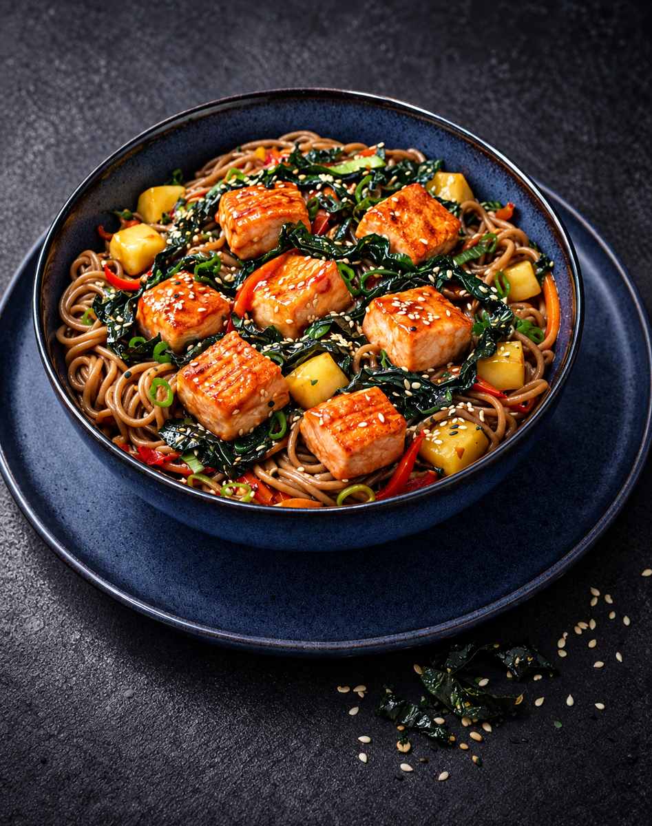 Teriyaki Salmon with Soba Seaweed