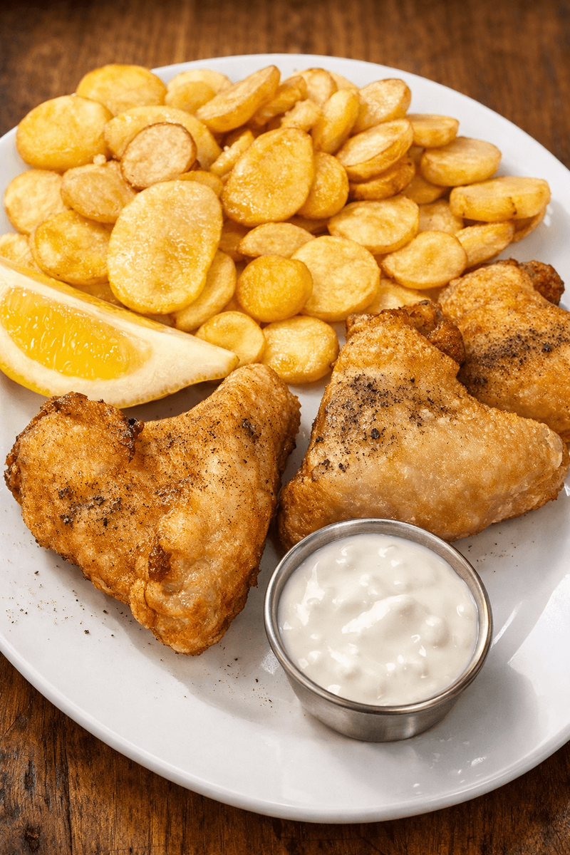 Aripioare Proaspete cu Cartofi Rondele și Sos Alb