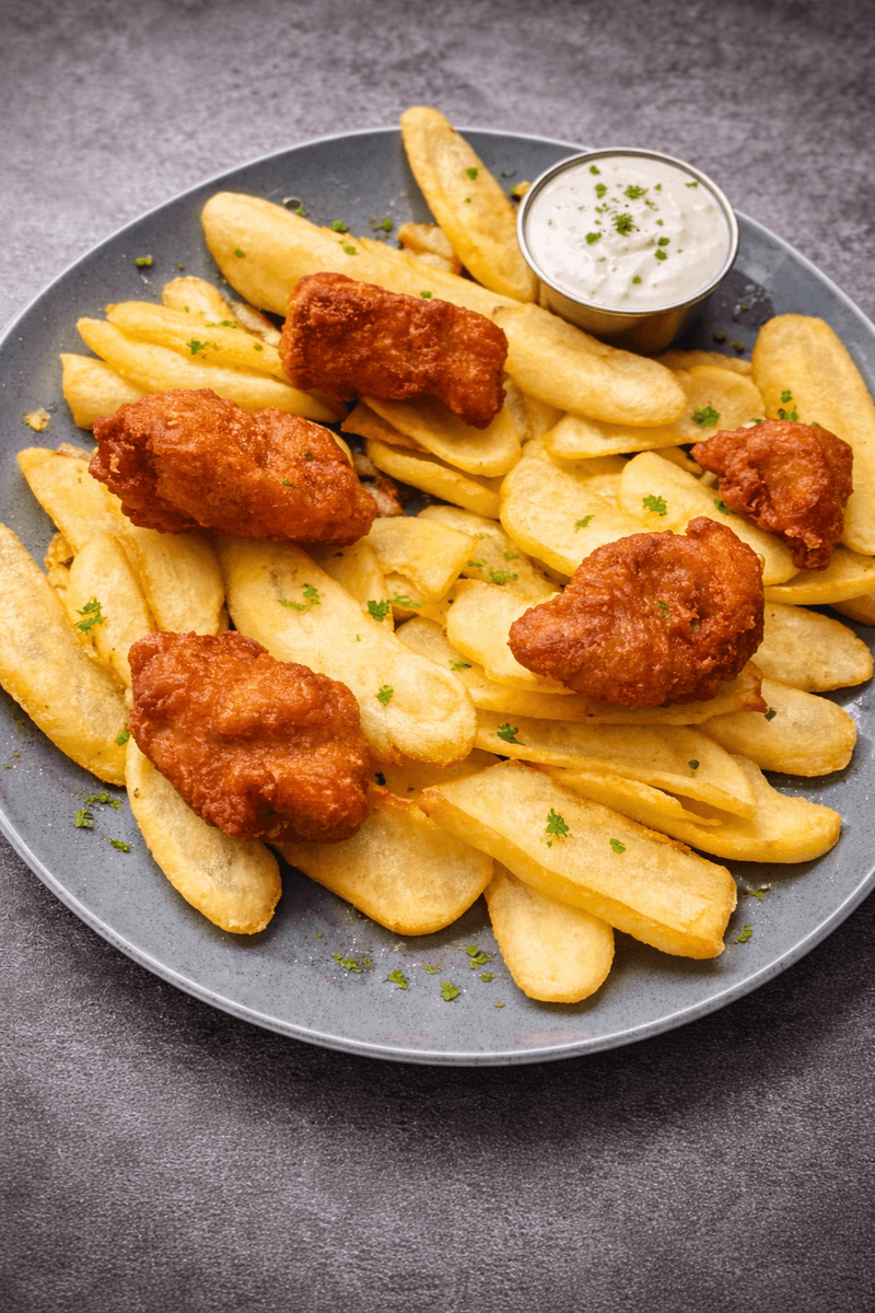 Pui Karaage cu Cartofi Dippers și Sos de Usturoi 