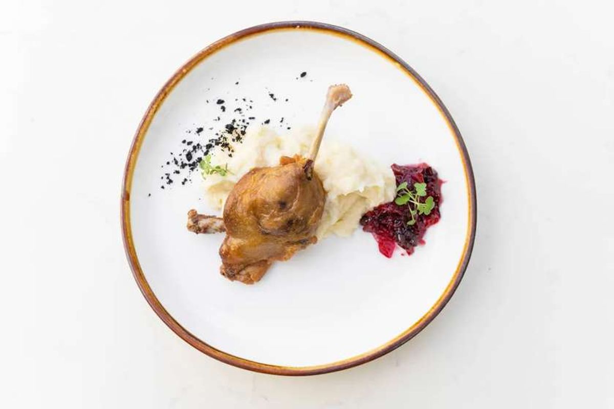 Pulpa de Rata cu Piure si Dulceata de Ardei Iute