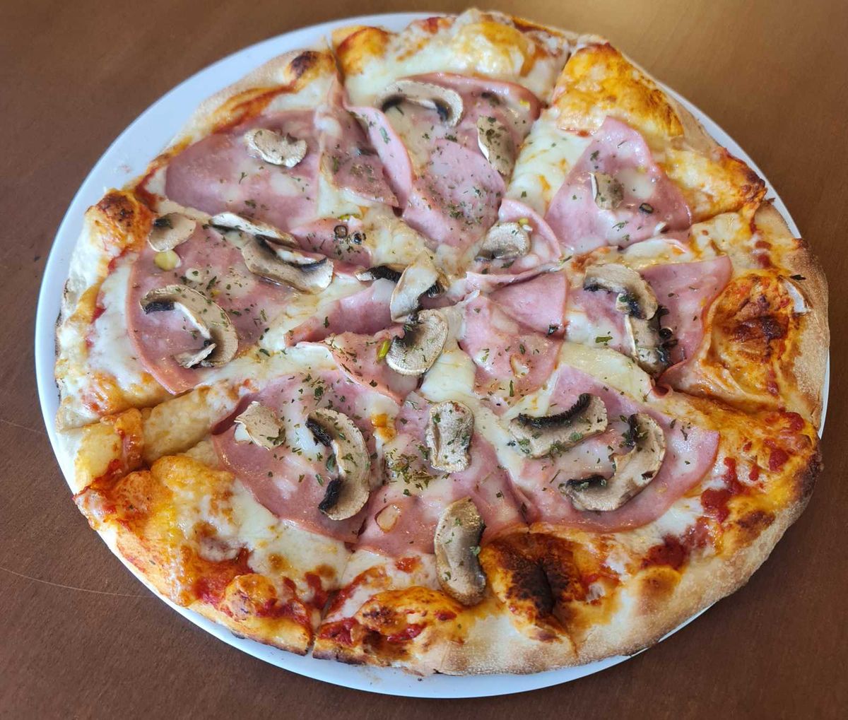 Pizza Funghi and Mortadella