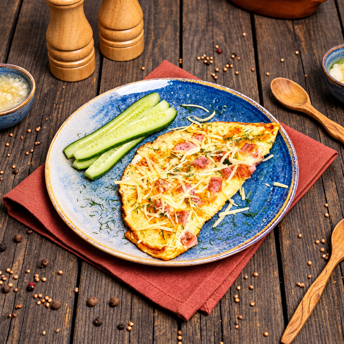 Omletă cu Șuncă și Cașcaval