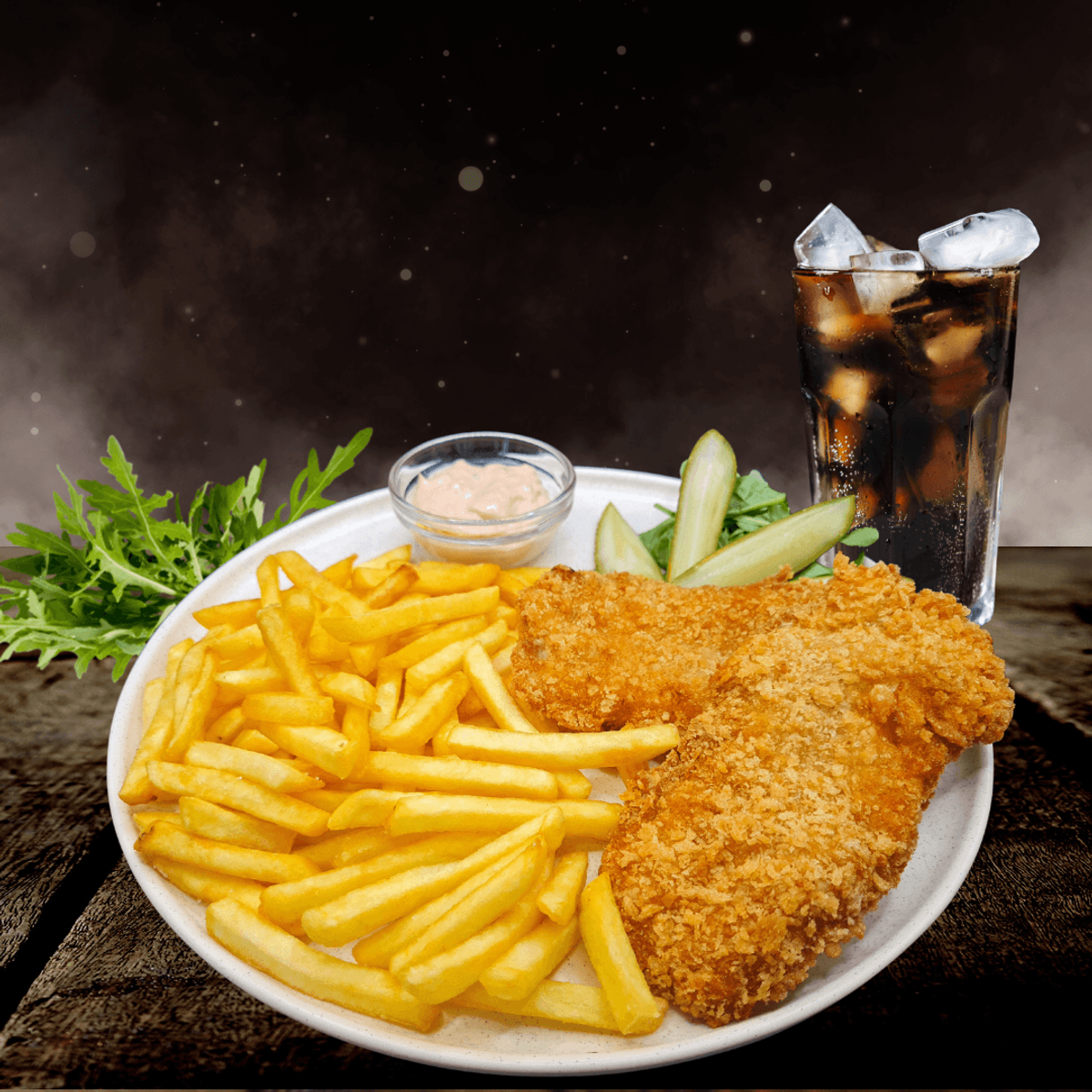 Snitel de pui Panko cu garnitura