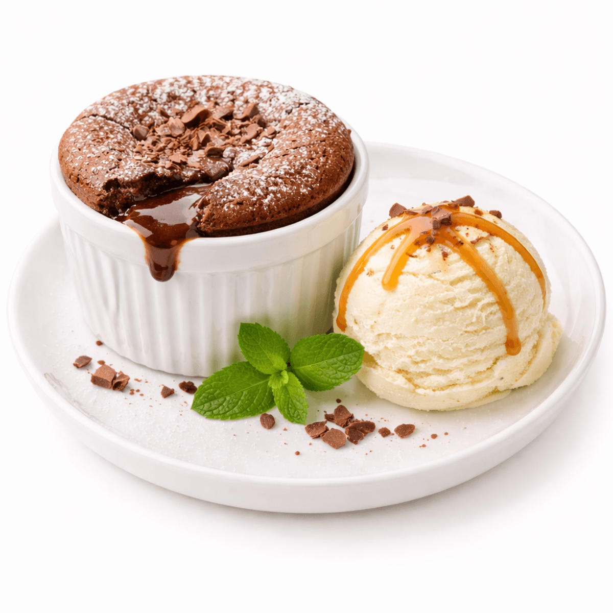 Souffle de ciocolată cu înghețată de vanilie