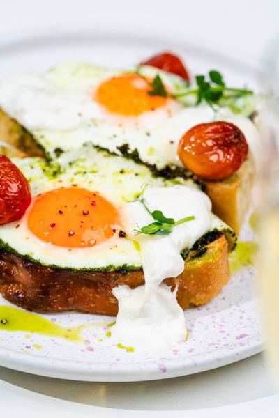 Pesto Eggs and Burrata 