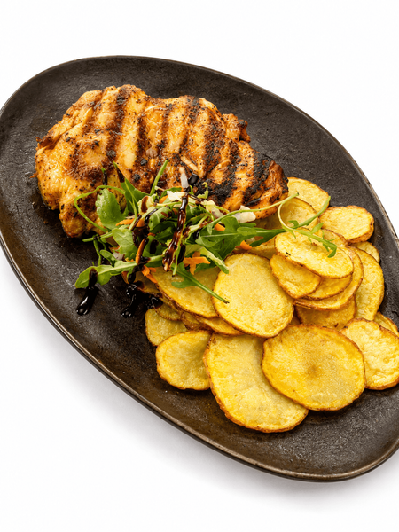 Cocoșel de Munte Dezosat la Grătar cu Cartofi Rondele