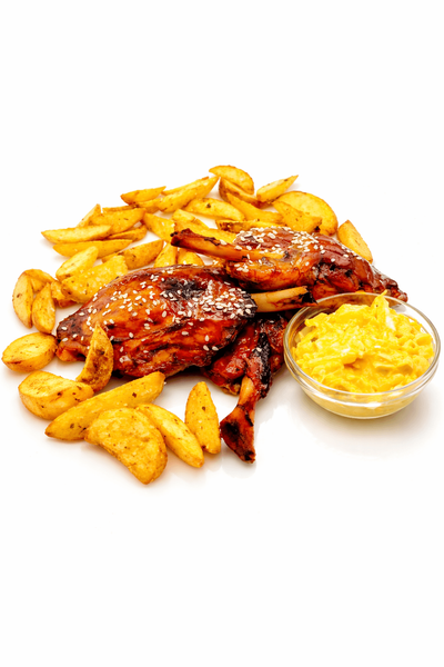 Aripioare de Porc cu Cartofi Wadges si castraveți în otet 