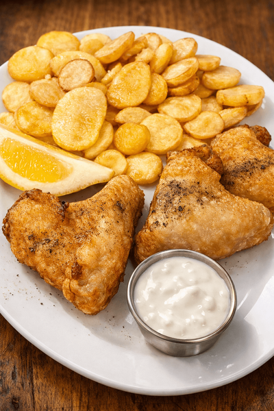 Aripioare Proaspete cu Cartofi Rondele și Sos Alb