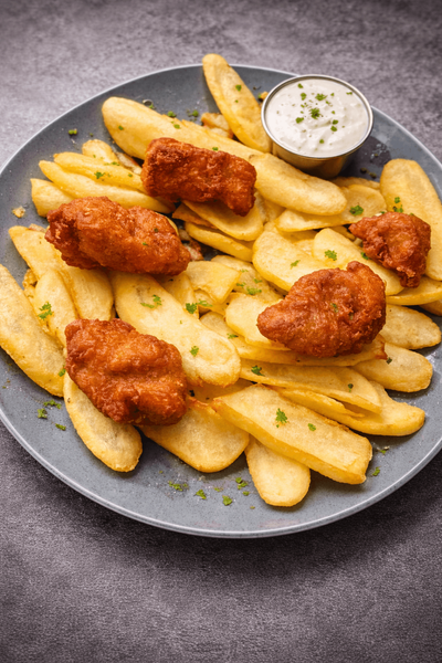 Pui Karaage cu Cartofi Dippers și Sos de Usturoi 