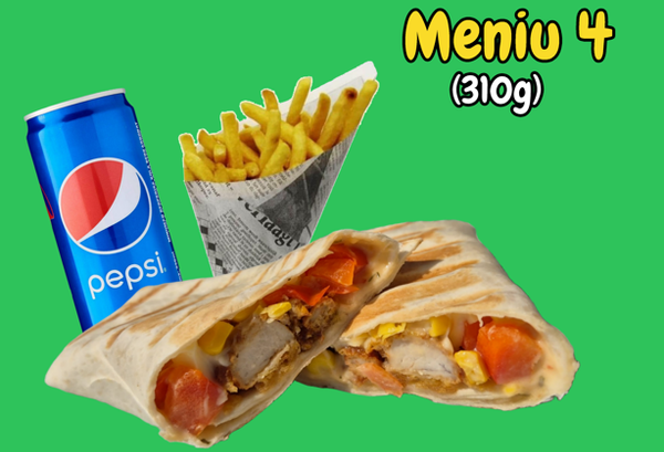 Meniu 4 - Crispy Delight (Clasic/ Picant) + Cartofi Pai + Pepsi/ Miranda