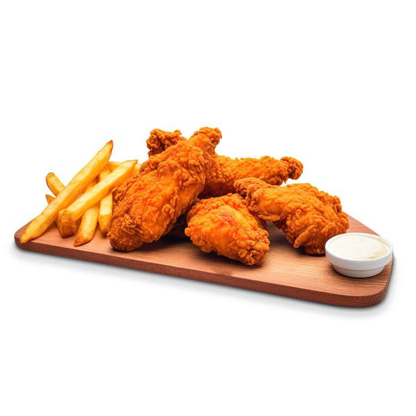Aripioare de Pui Crispy cu Cartofi pai si sos Andalouse