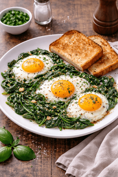 Ouă Ochiuri Cu Spanac, Espresso/Ceai