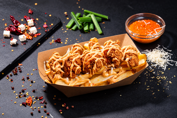 Cheesy Fries Box cu Aripioare Picante