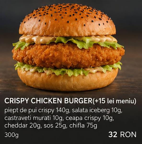 CRISPY CHICKEN BURGER(+15 lei meniu)