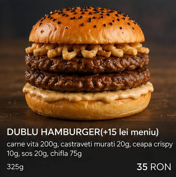 DUBLU HAMBURGER(+15 lei meniu)