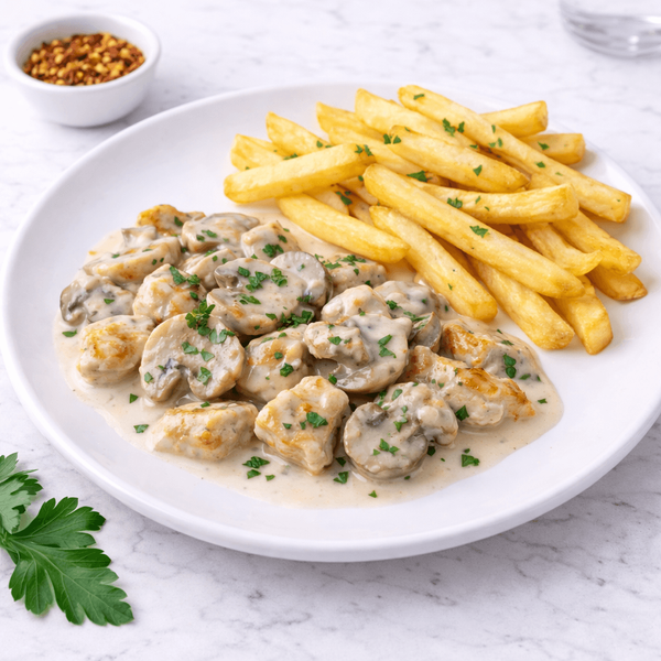 Scaloppine di Pollo ai Funghi cu Garnitura